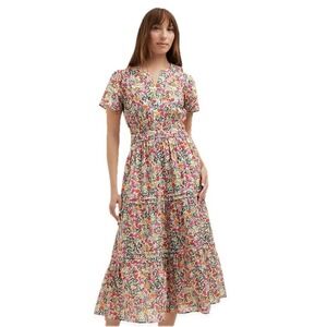 Draper James Hollie Midi Floral Dress Pink Red Orange Coneflowers‎ Pull Over